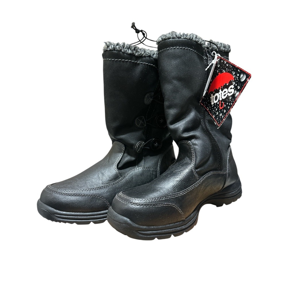 Totes Thermo Light Faux Fur Lined Women's Black Mya Button Side Zip BootsSize10M